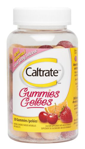 Caltrate® Gummies (50 Count, Cherry, Orange & Strawberry Flavour), Vitamin D, Calcium Supplement