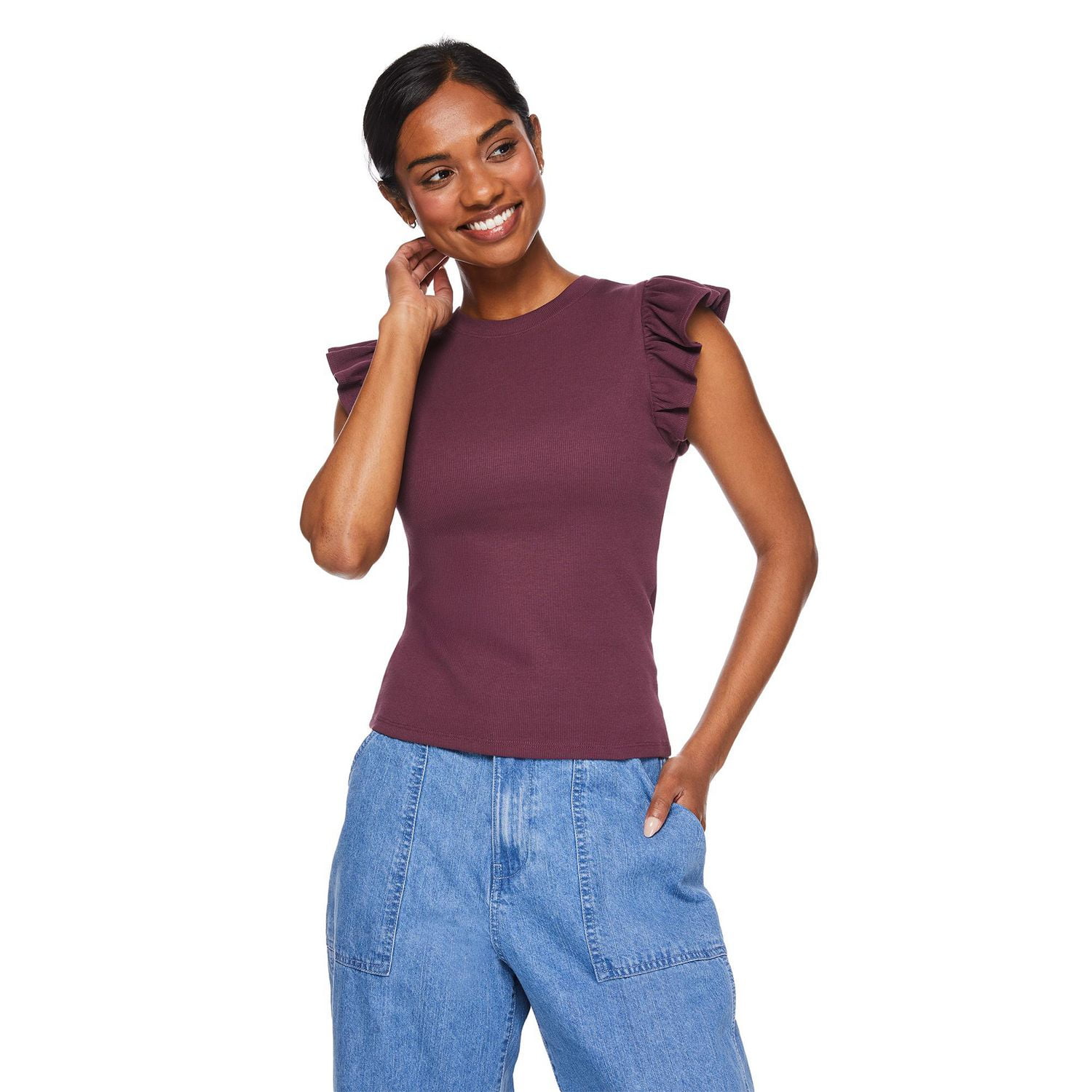 T-shirt côtelé à volants George pour femmes