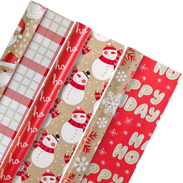 Holiday Time Christmas Reversible Gift Wrapping Paper 3 Roll Assortment
