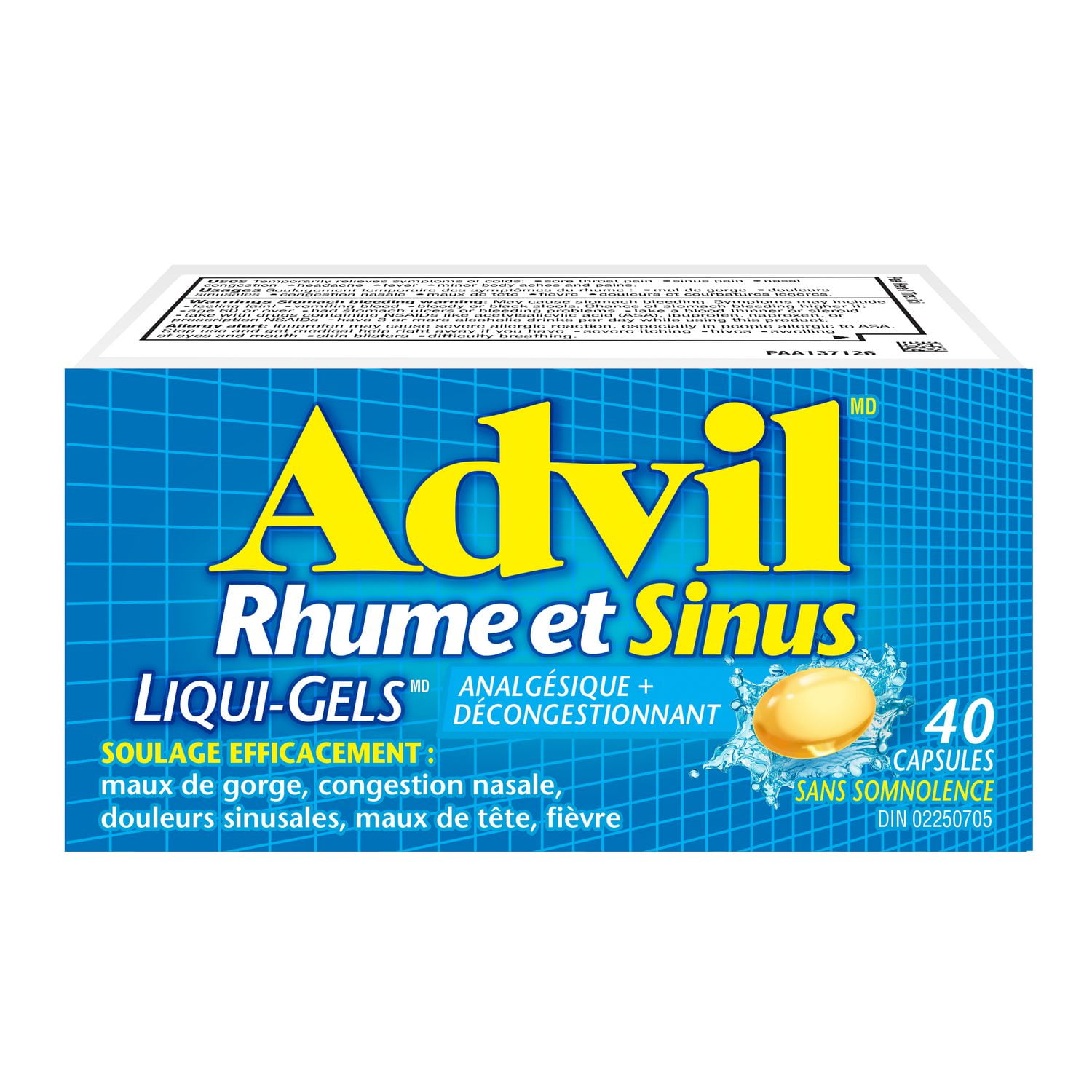 Advil Rhume et sinus avec soulagement de la fièvre et décongestionnant (40 liqui-gels) 40 liqui-gels
