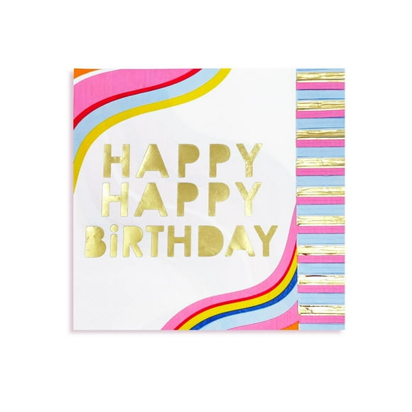 Packed Party 20 Ct. 'Happy Birthday' Lunch Napkins with Gold Foil Accents & Fringe Edges, Quantity - 20Ct.