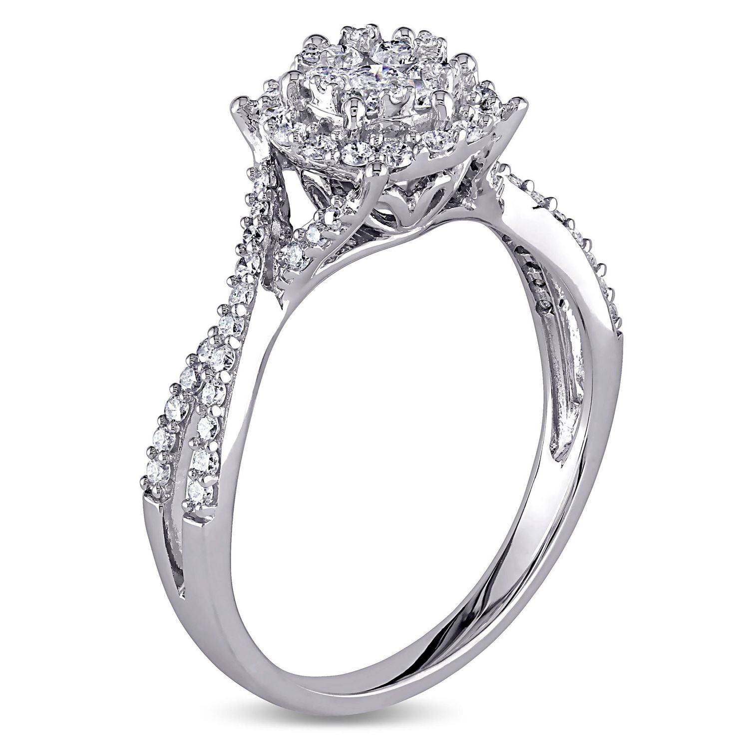 Miabella 0.50 Carat T.W. Diamond 10 K White Gold Cluster Engagement Ring