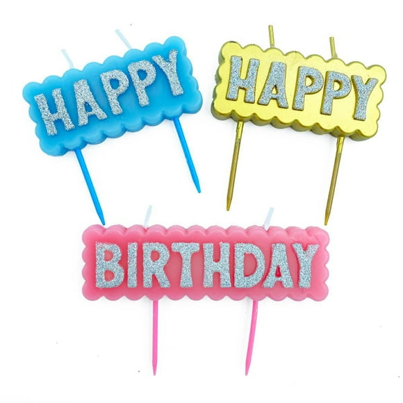 Packed Party 'Happy Happy Birthday' Candle Set, 3 Candles with Iridescent Glitter Accents