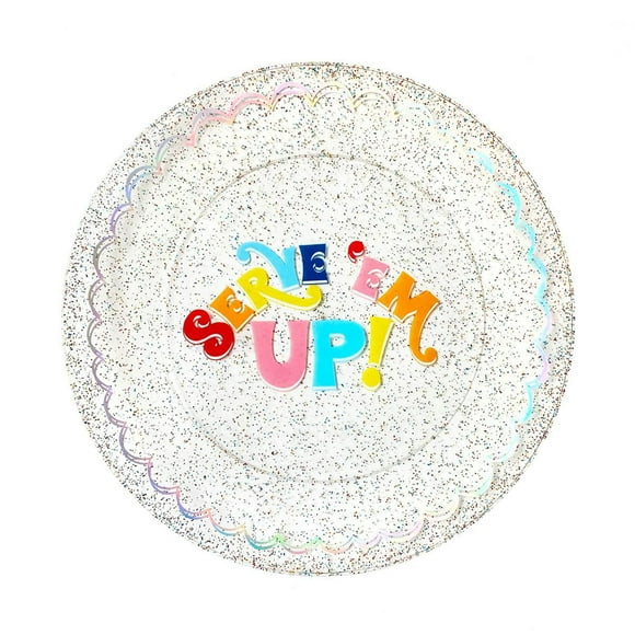 Packed Party 'Serve 'Em Up' 14" Serving Platter, Glitter - Infused, Foil Accents, Multi-Color Glitter-Infused