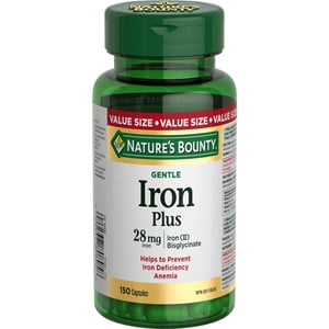 NATURE'S BOUNTY Gentle Le fer, 28 mg, aide à prévenir l'anémie, soutient la santé immunitaire, aide la formation de globules rouges & Fonction, Aide Blessures Guérir, Antioxydant, Capsules 150.0 Nombre