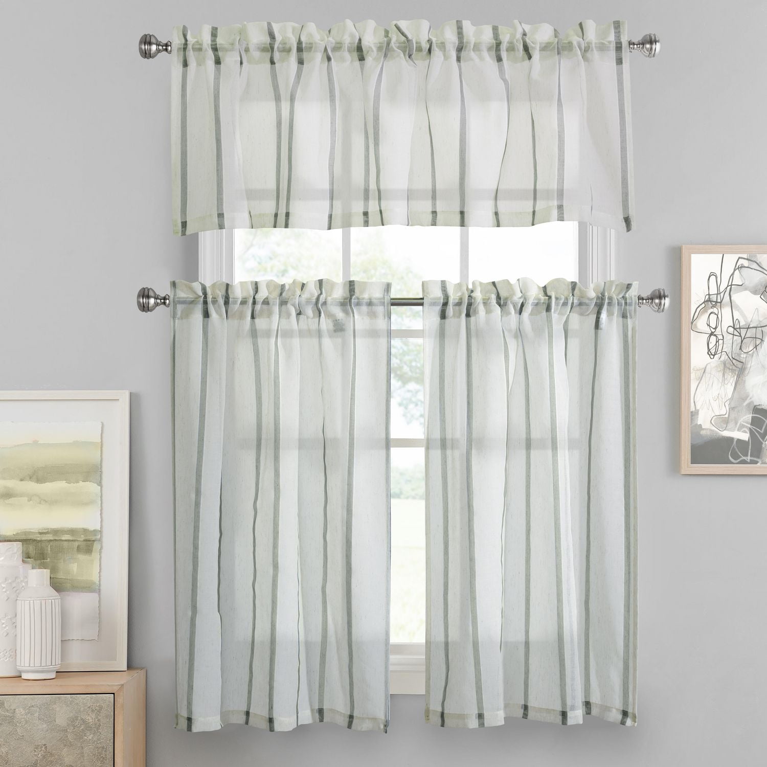 Sidney Kitchen Curtain Valance and Tiers 3pc Set Walmart Canada
