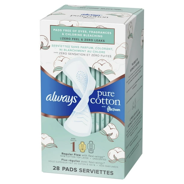 Always Pure Cotton FlexFoam Pads with Wings Overnight Absorbency Size 4  Unscented, 20 count - QFC