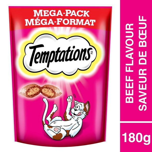 Temptations Hearty Beef Flavour Soft & Crunchy Adult Cat Treats, 180g ...