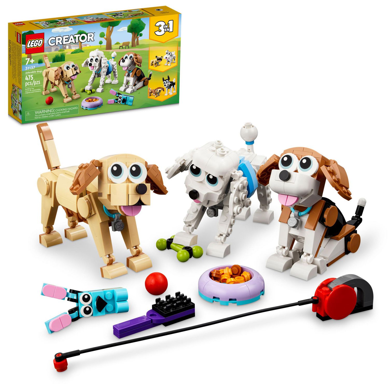 LEGO Creator 3-in-1 Adorable Dogs Building Toy Set 31137, Great Gift for Dog  Lovers and Kids Ages 7 and Up, Featuring Canine Companions: Dachshund,  Beagle, Pug, Poodle, Husky, and Labrador, Includes 475