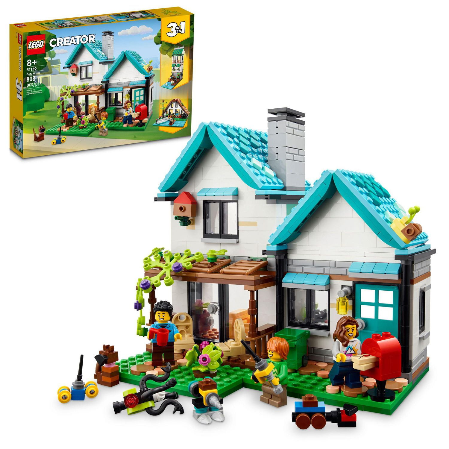 LEGO Creator 3 in 1 Cozy House Toy Set 31139, Model Building Kit with 3  Different Houses plus Family Minifigures and Accessories, Gift for Kids,  Boys and Girls, Includes 808 Pieces, Ages 8+ 