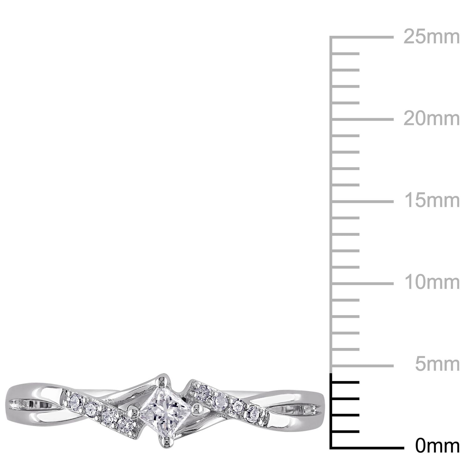 Miabella 0.14 Carat T.W. Princess and Round-Cut Diamond 10 K White Gold Engagement Ring