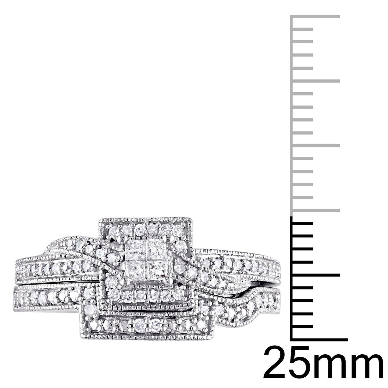 Ensemble nuptial Miabella avec diamants de coupe princesse et ronde 0,33 ct poids total en or blanc 10 k