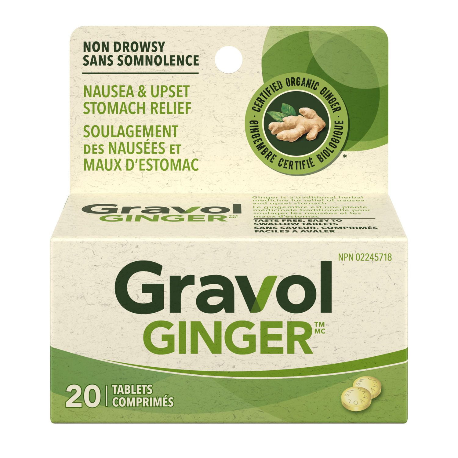 Gravol Ginger Non-Drowsy Tablets, 20 Tablets 