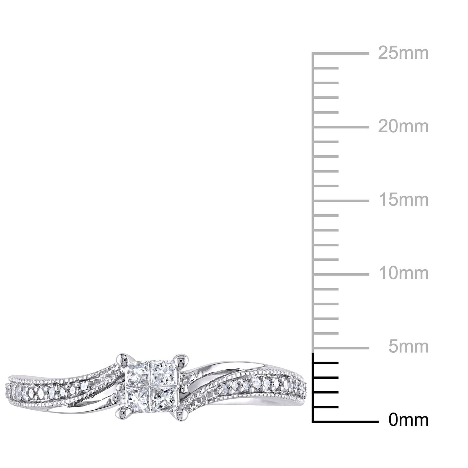 Bague de fiançailles à sections divisées Miabella avec diamants de coupe princesse et ronde 0,20 ct poids total en or blanc 10 k