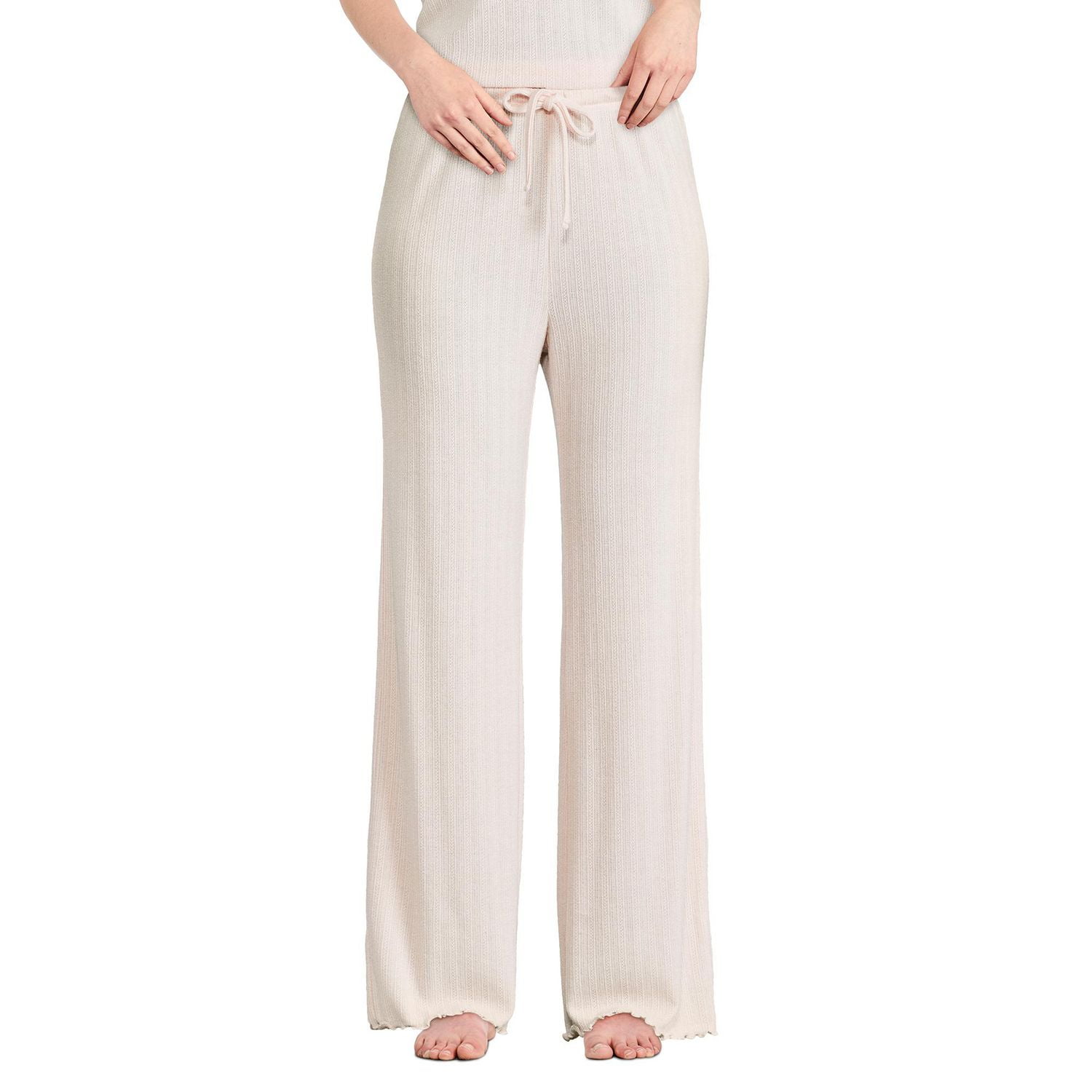 Relaxed Livin' White Waffle Knit High-Waisted Lounge Pants