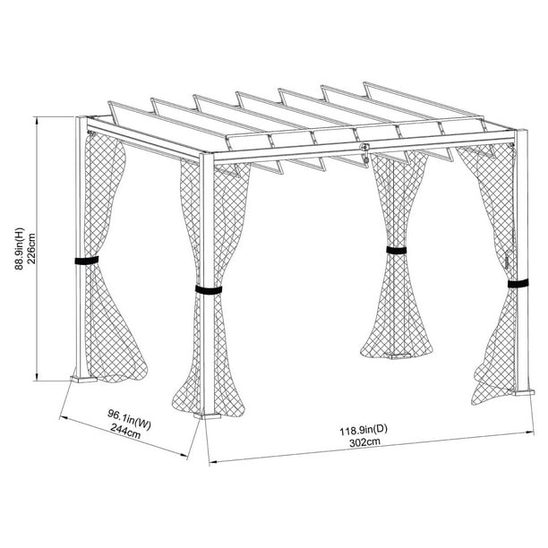 HOMETRENDS 8 ft. x 10 ft. Steel & Aluminum Louvered Pergola - Black 