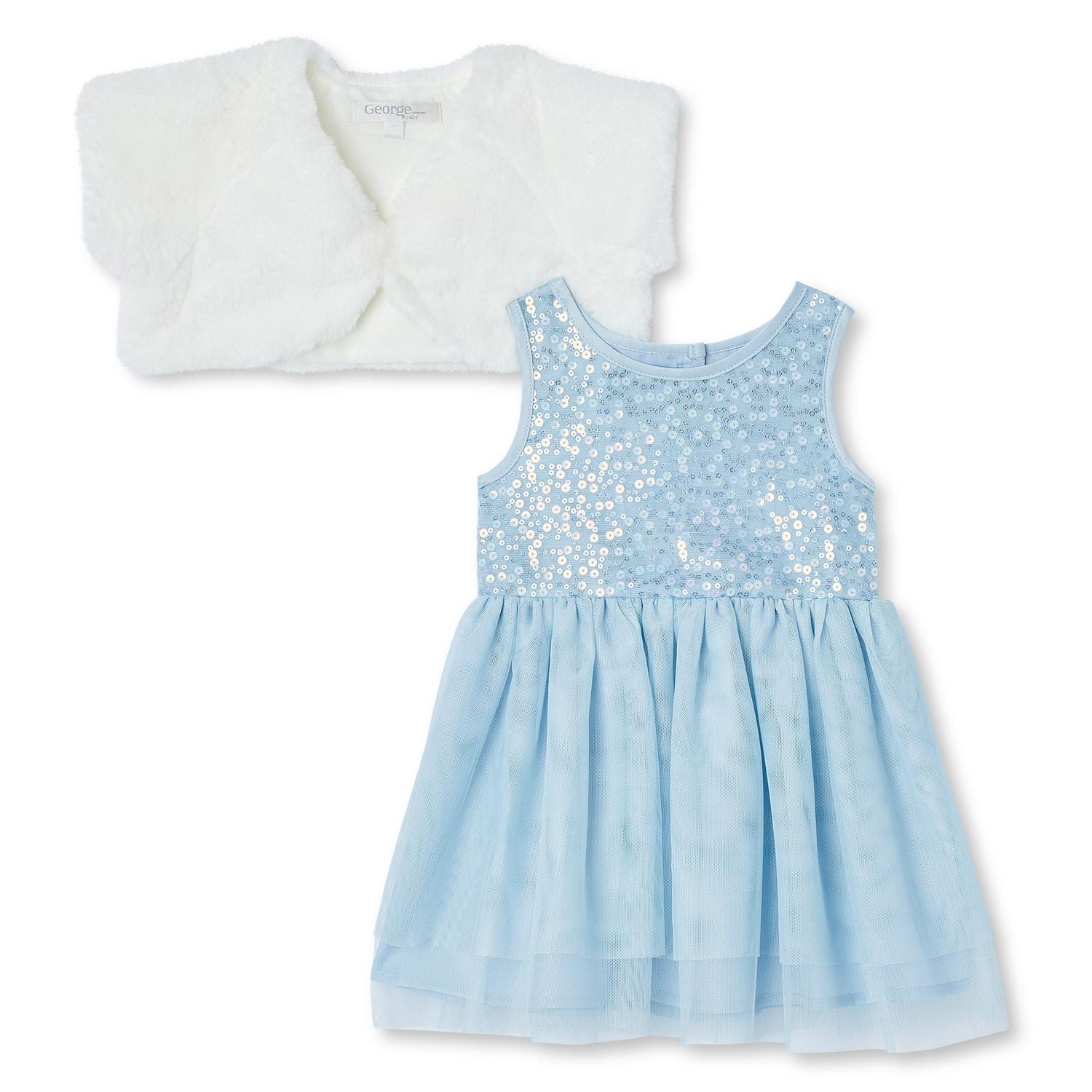 Ensemble 2 pièces avec robe et gilet en fausse fourrure George pour bébés filles