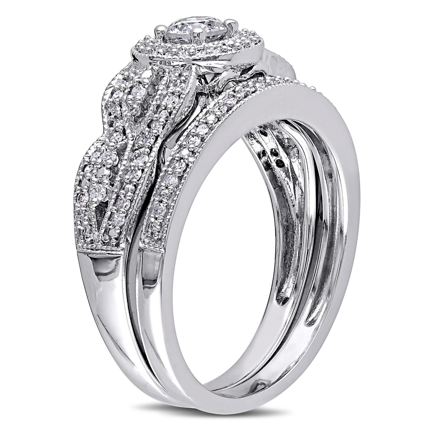 Miabella 0.50 Carat T.W. Diamond 10 K White Gold Bridal Set