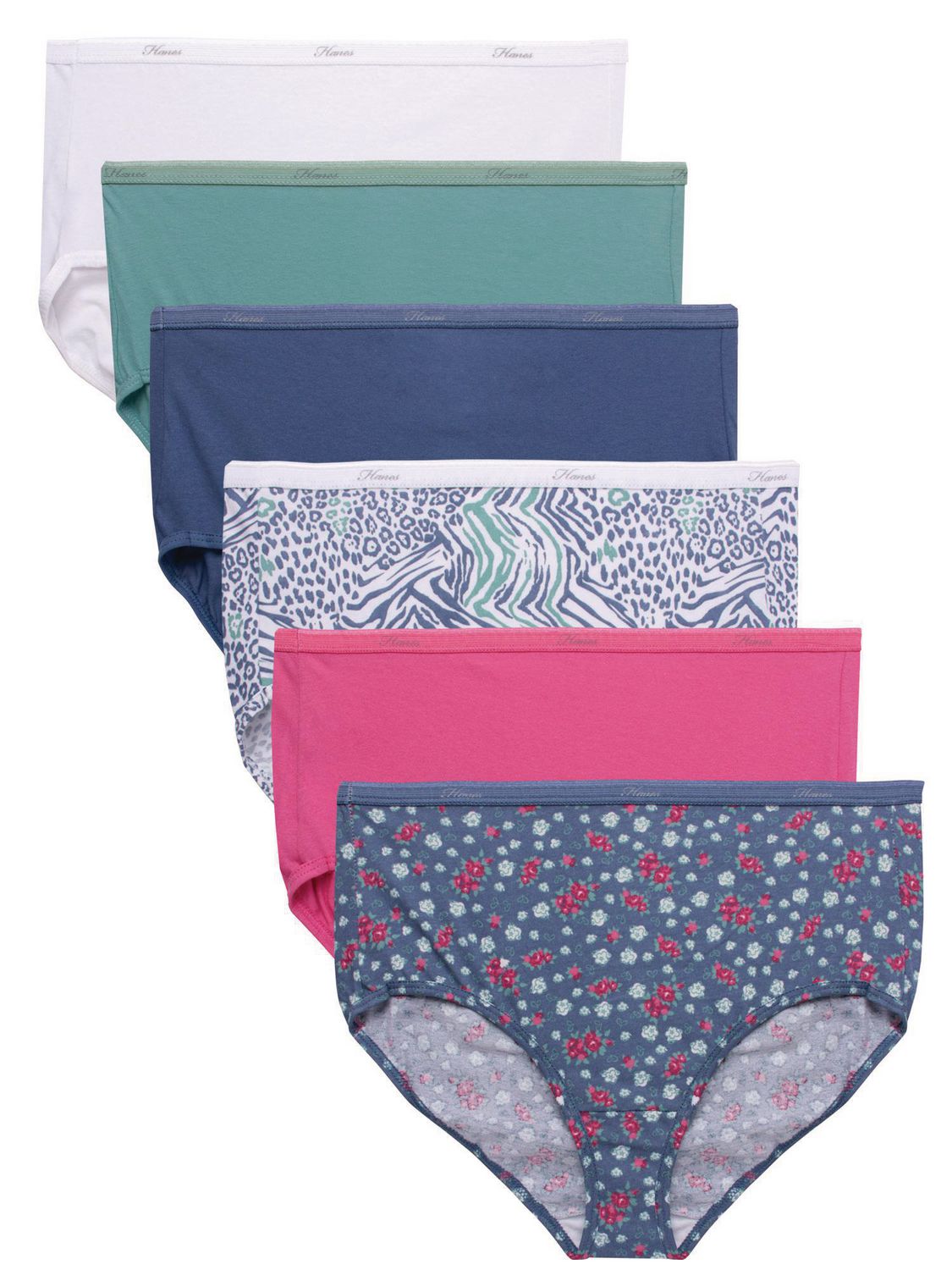 Hanes 4716 Womens White 8pk Cotton Underwear Brief Panty Set 6 M
