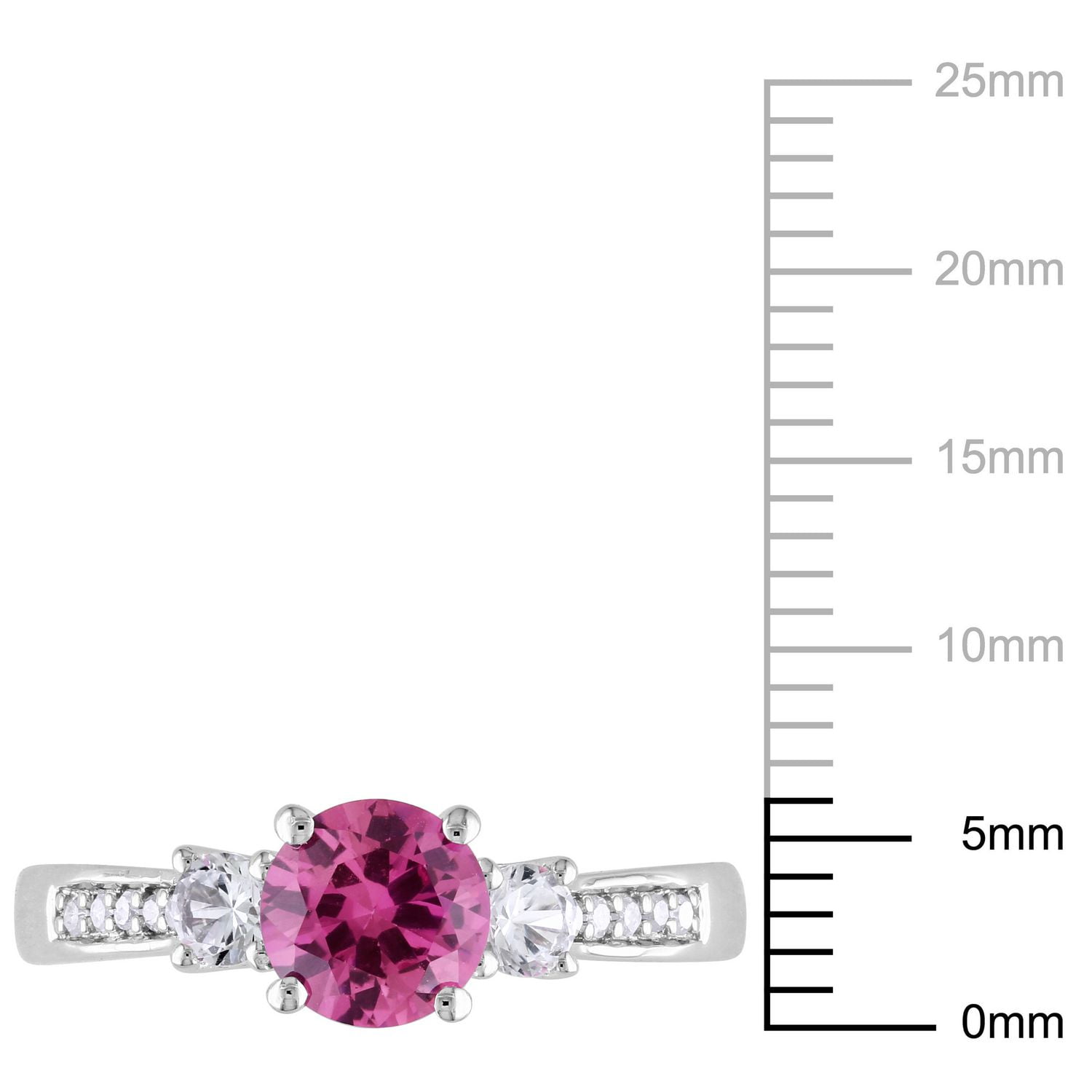Tangelo 1.37 Carat T.G.W. Created Pink and White Sapphire Diamond-Accent 10 K Gold Three-Stone Ring