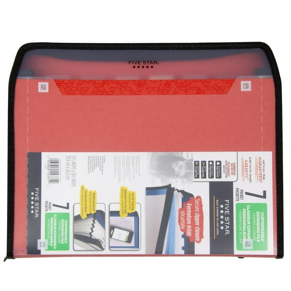 Five Star® Customizable Expanding File 7 pocket Red, Expanding File