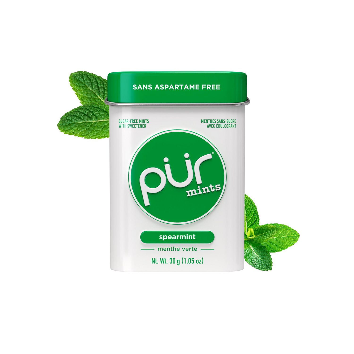 PUR Menthes, Sans Aspartame, Édulcorée au Xylitol, Saveur Naturel de Menthe Verte 30 Pièces, Paquet de 1