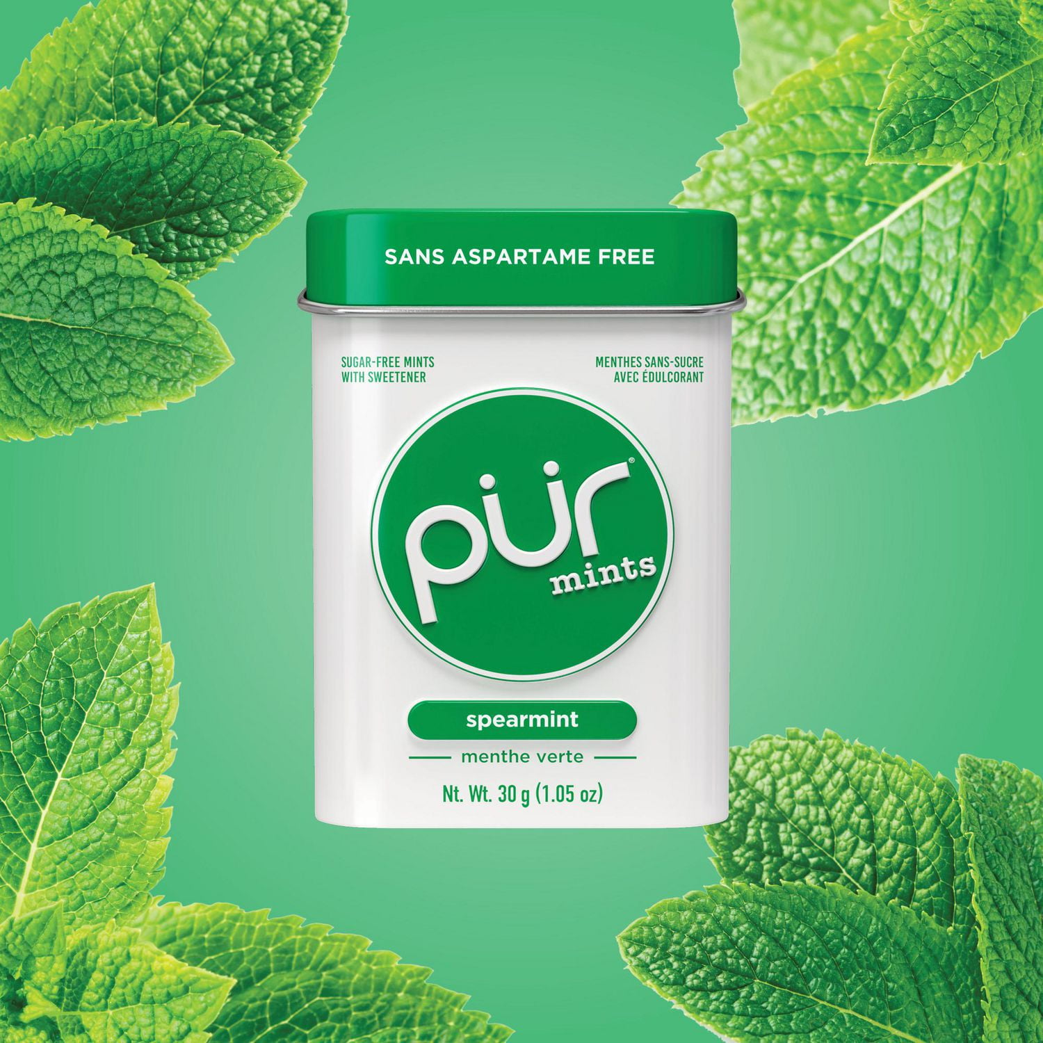 PUR Menthes, Sans Aspartame, Édulcorée au Xylitol, Saveur Naturel de Menthe Verte 30 Pièces, Paquet de 1