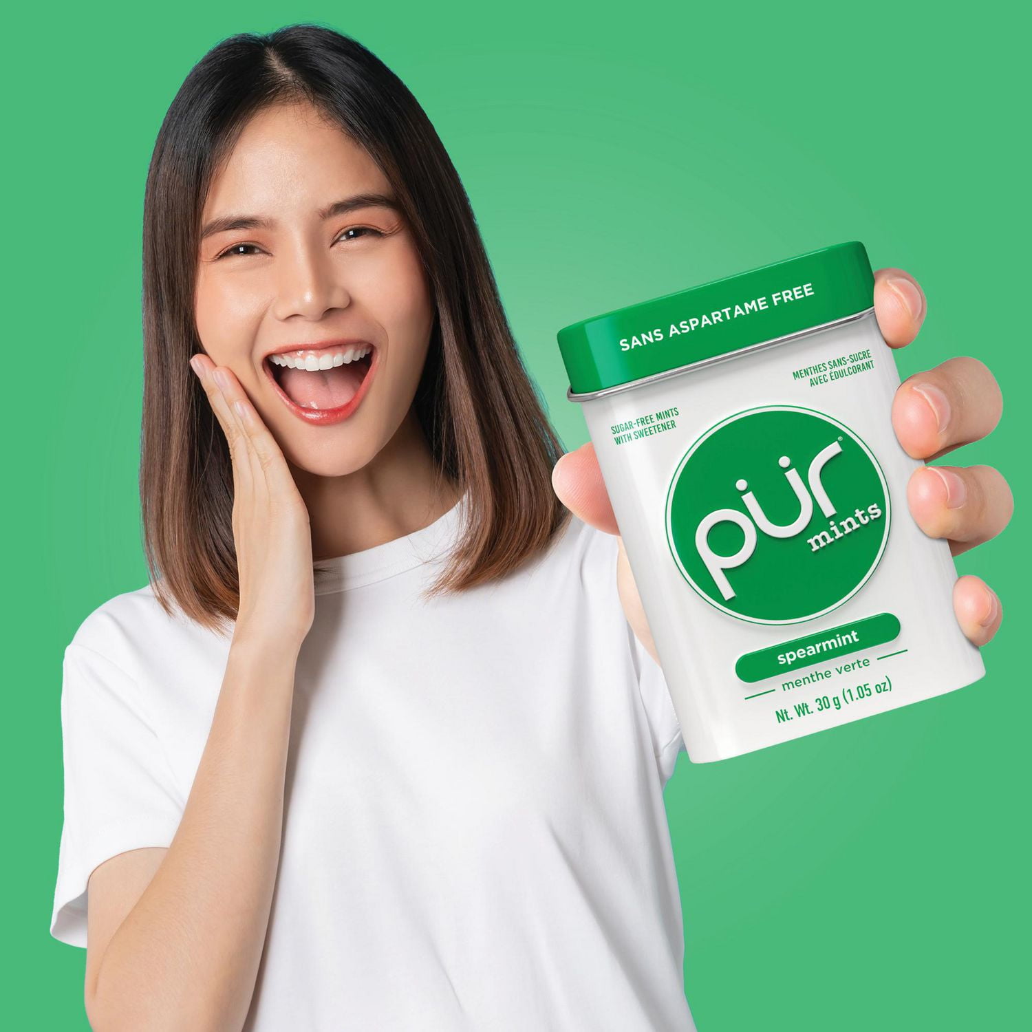 PUR Menthes, Sans Aspartame, Édulcorée au Xylitol, Saveur Naturel de Menthe Verte 30 Pièces, Paquet de 1