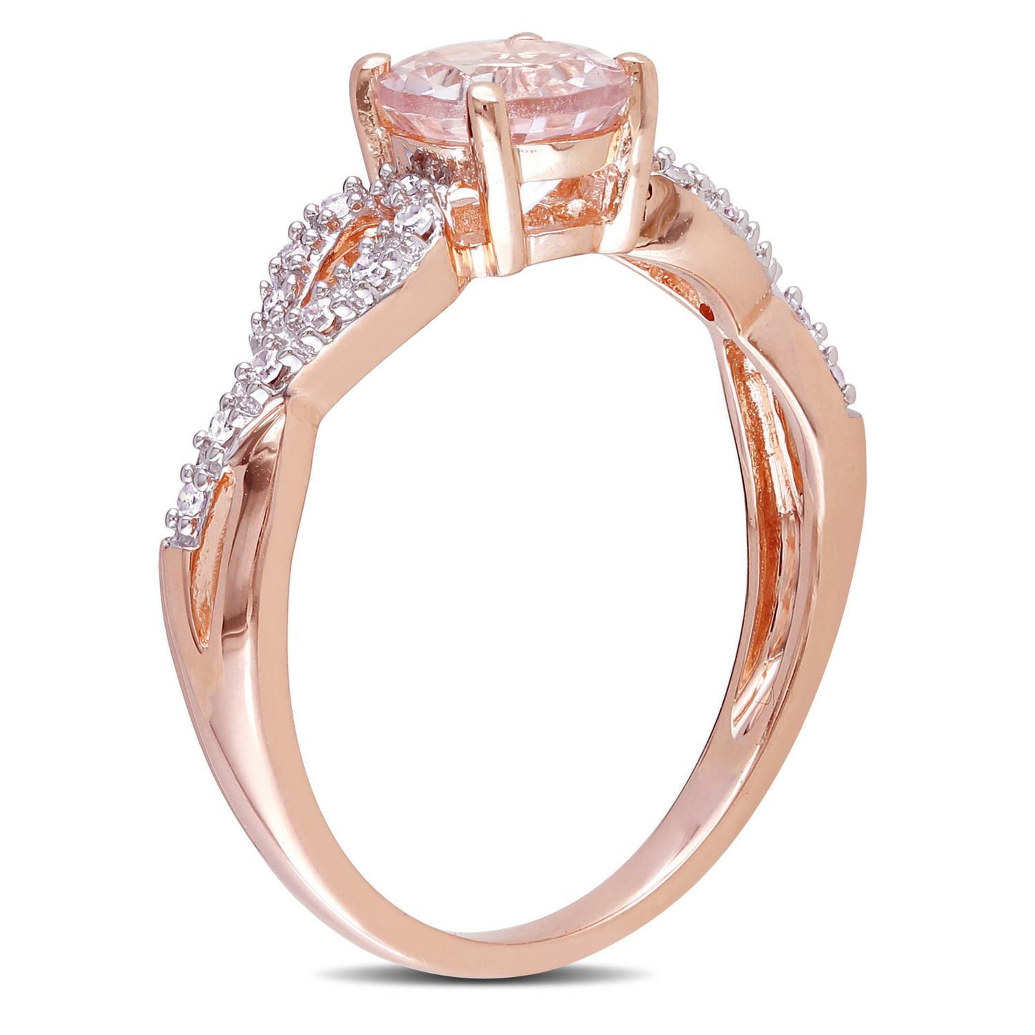 Bague de style superposée Tangelo avec morganite 0,80 ct PBT et diamants 0,10 ct poids total en or rosé 10 K
