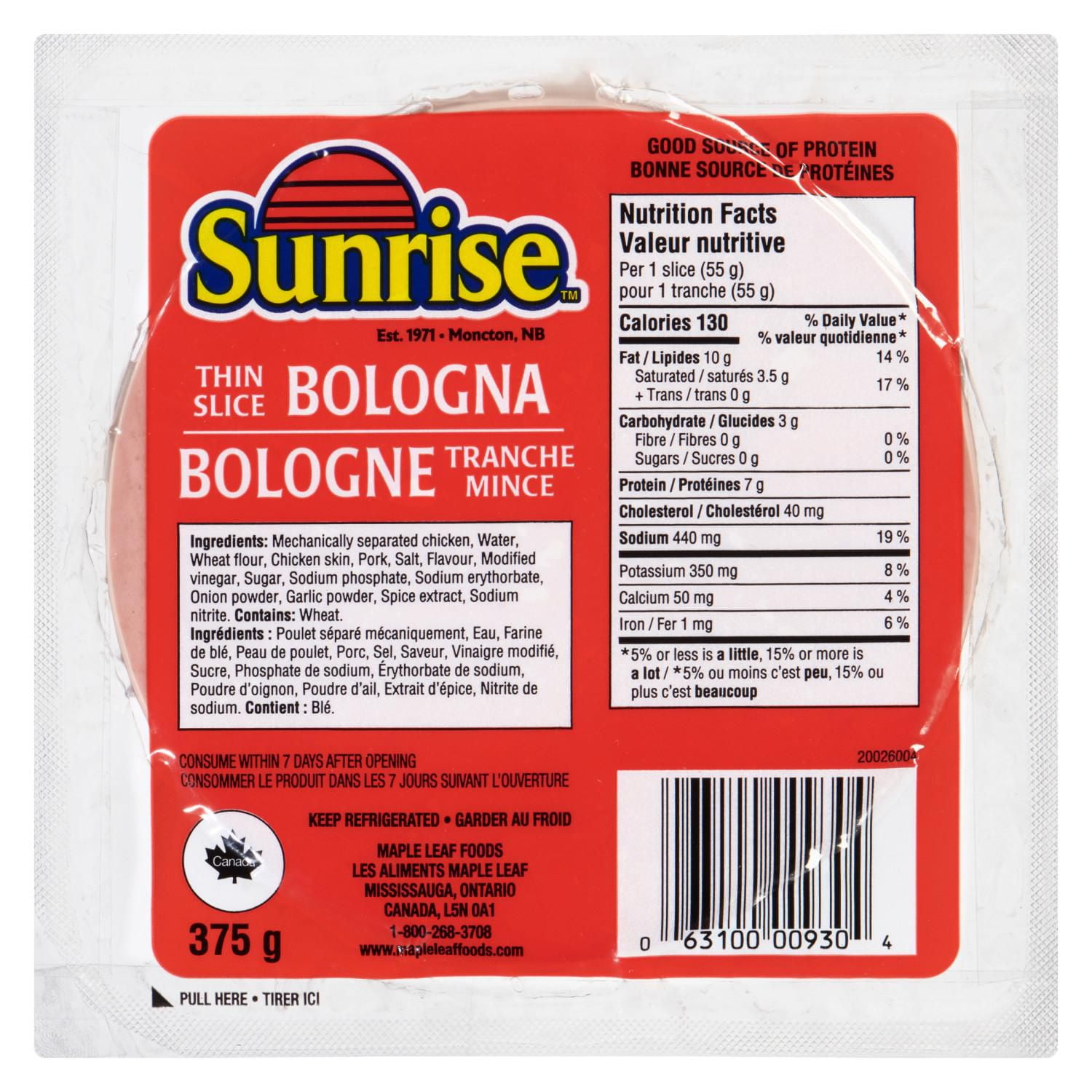 Bologne en tranches minces Sunrise 375 g