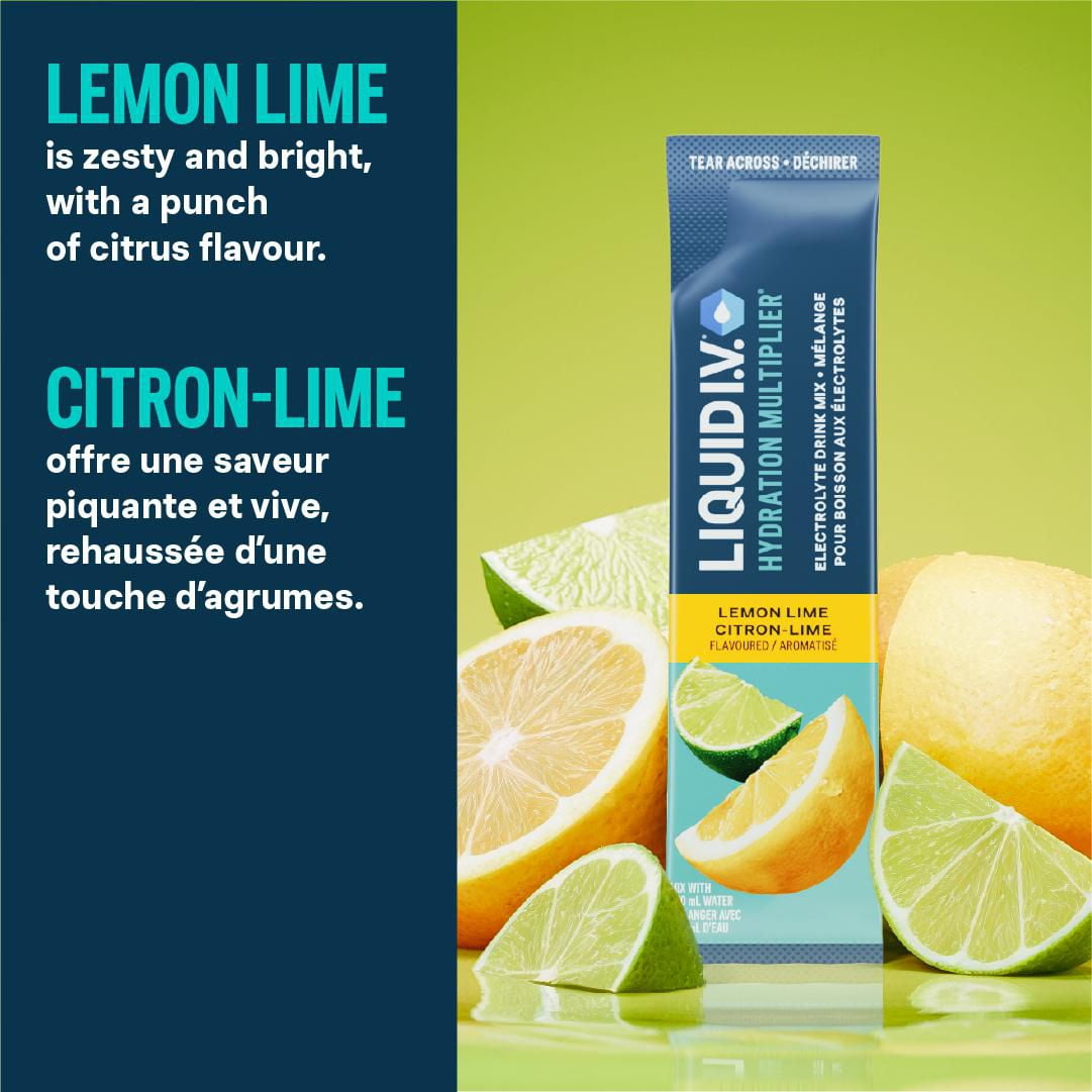 Mélange pour Boisson aux Électrolytes Liquid I.V.  Hydration Multiplier Citron-Lime 16g Mélange/6 unités