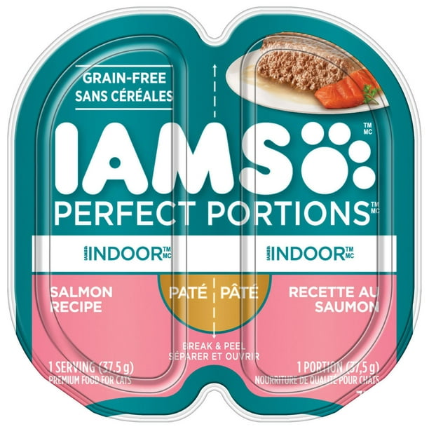 Nourriture humide sans céréales pour chats IAMS PERFECT PORTIONS Healthy Adult Pâté Indoor recette au saumon Barquette de 75 g