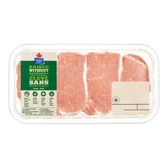 Maple Leaf Raised Without Antibiotics Boneless Pork Loin Centre and Rib Chops, 4 chops