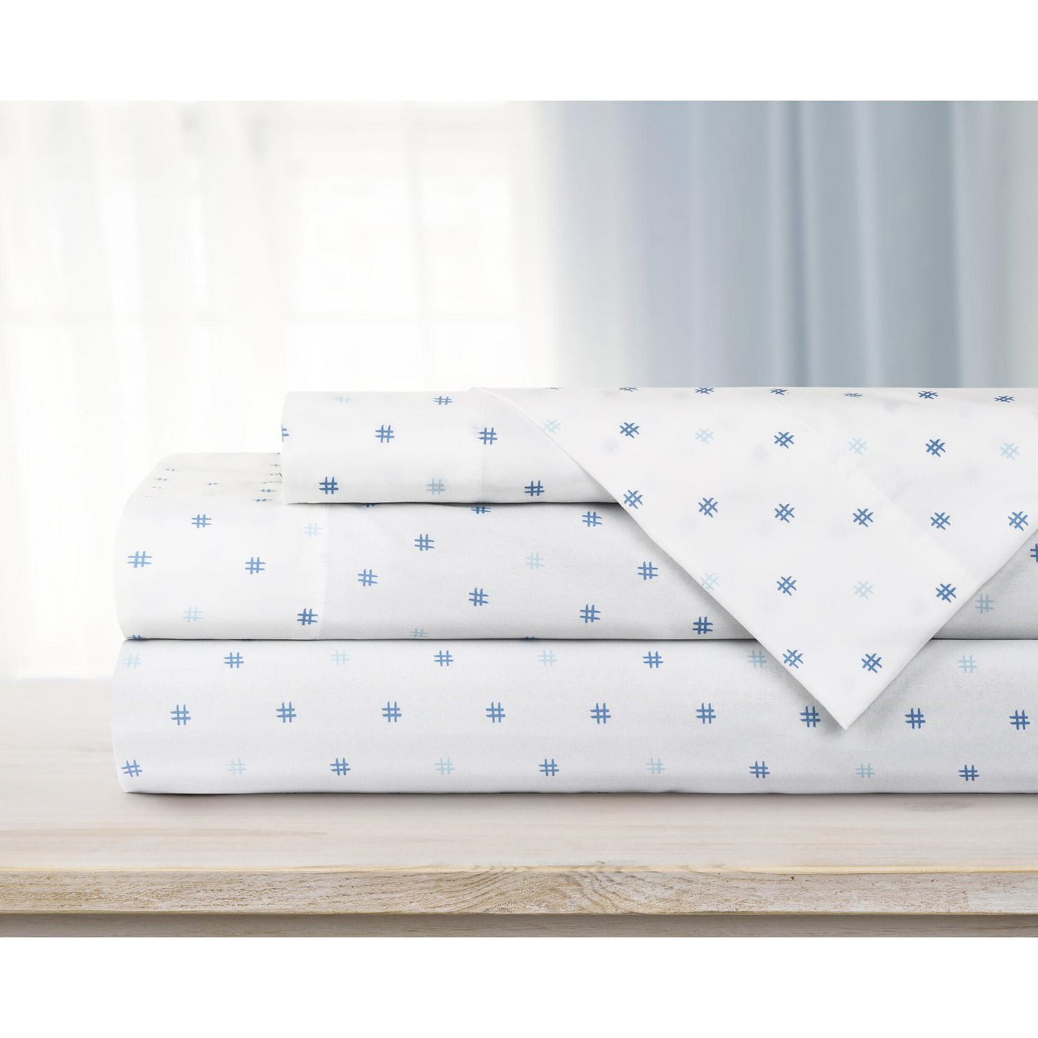 Safdie & Co. Sheet Set Printed Microfiber 4PC K Hashtag Blue Walmart