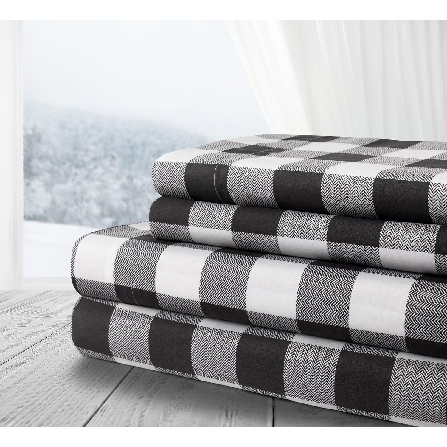 Safdie & Co. Sheet Set Microfiber 3PC T Black Plaid Walmart Canada