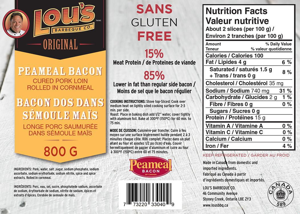 Lou's BBQ Company Lou's Peameal Bacon Barbeque Cured Pork Loin