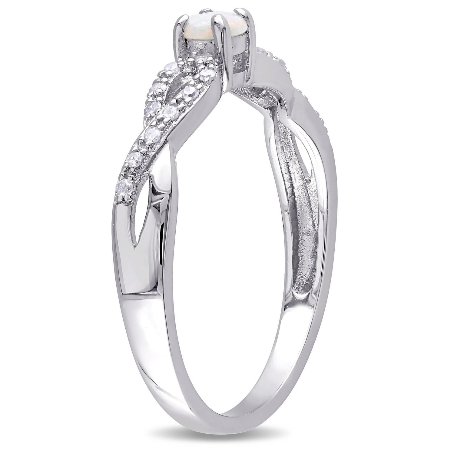 Bague en forme de infini avec opale 0,10 ct PBT et diamants 0,10 ct poids total en argent sterling