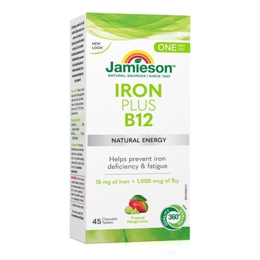 Jamieson Iron Plus Vitamin B12 Chewable Tablets, 45 Count