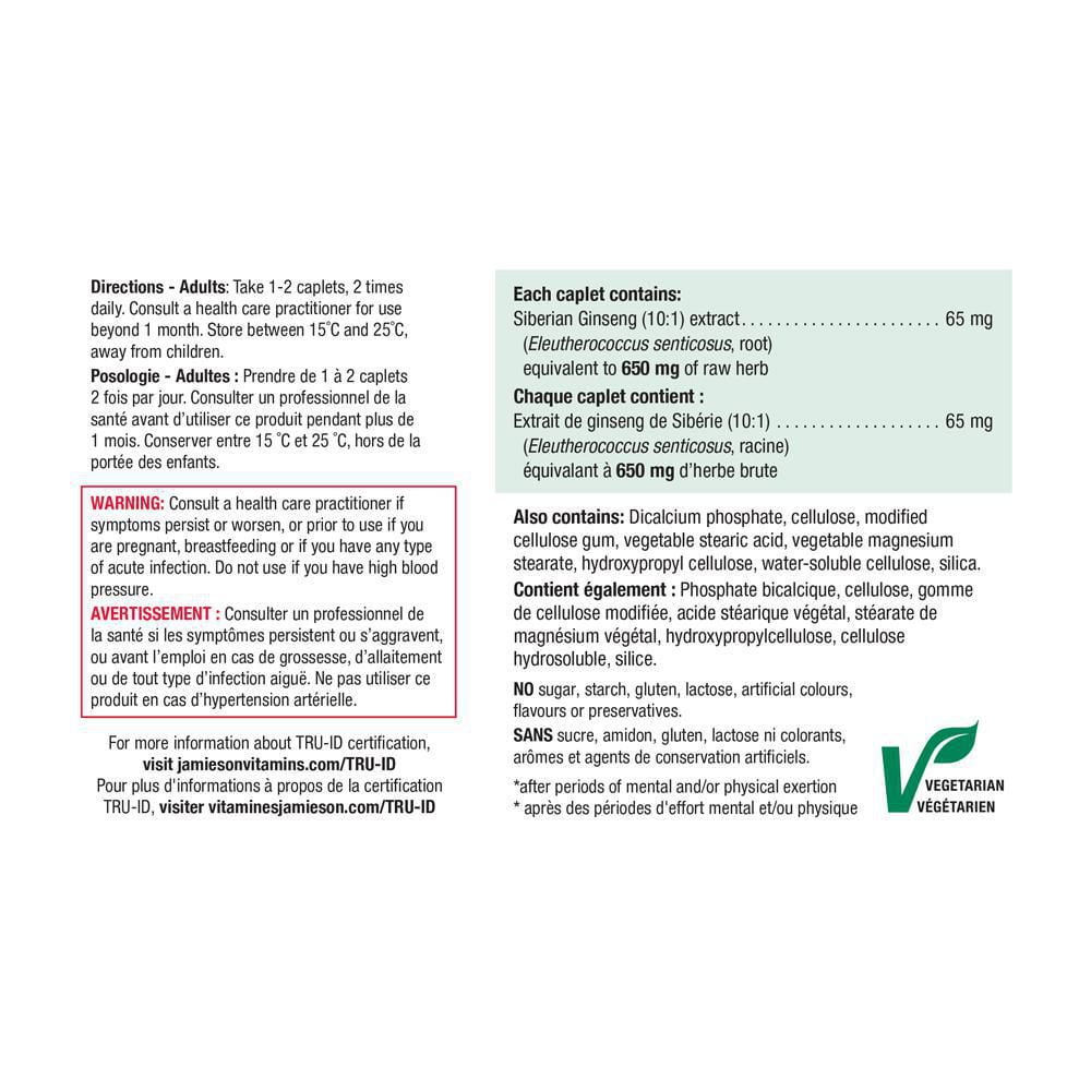 Jamieson Siberian Ginseng Caplets, 100 caplets