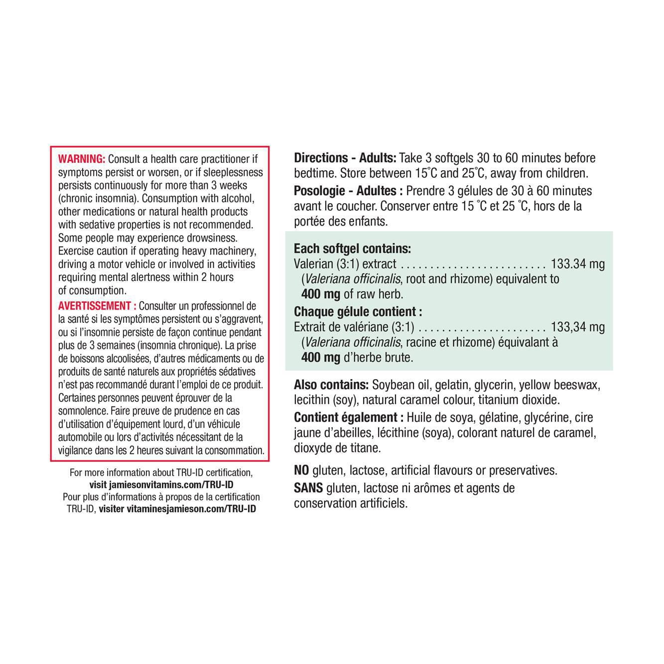 Jamieson Gélules de Valériane 400 mg 60 gélules