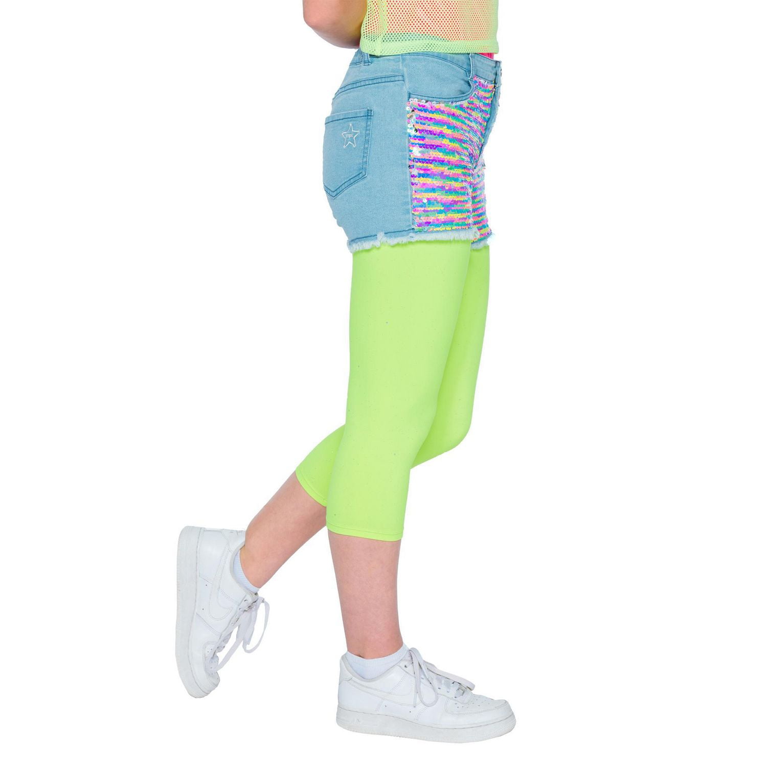 Girls Mini Pop Kids Neon Lime Party Capris