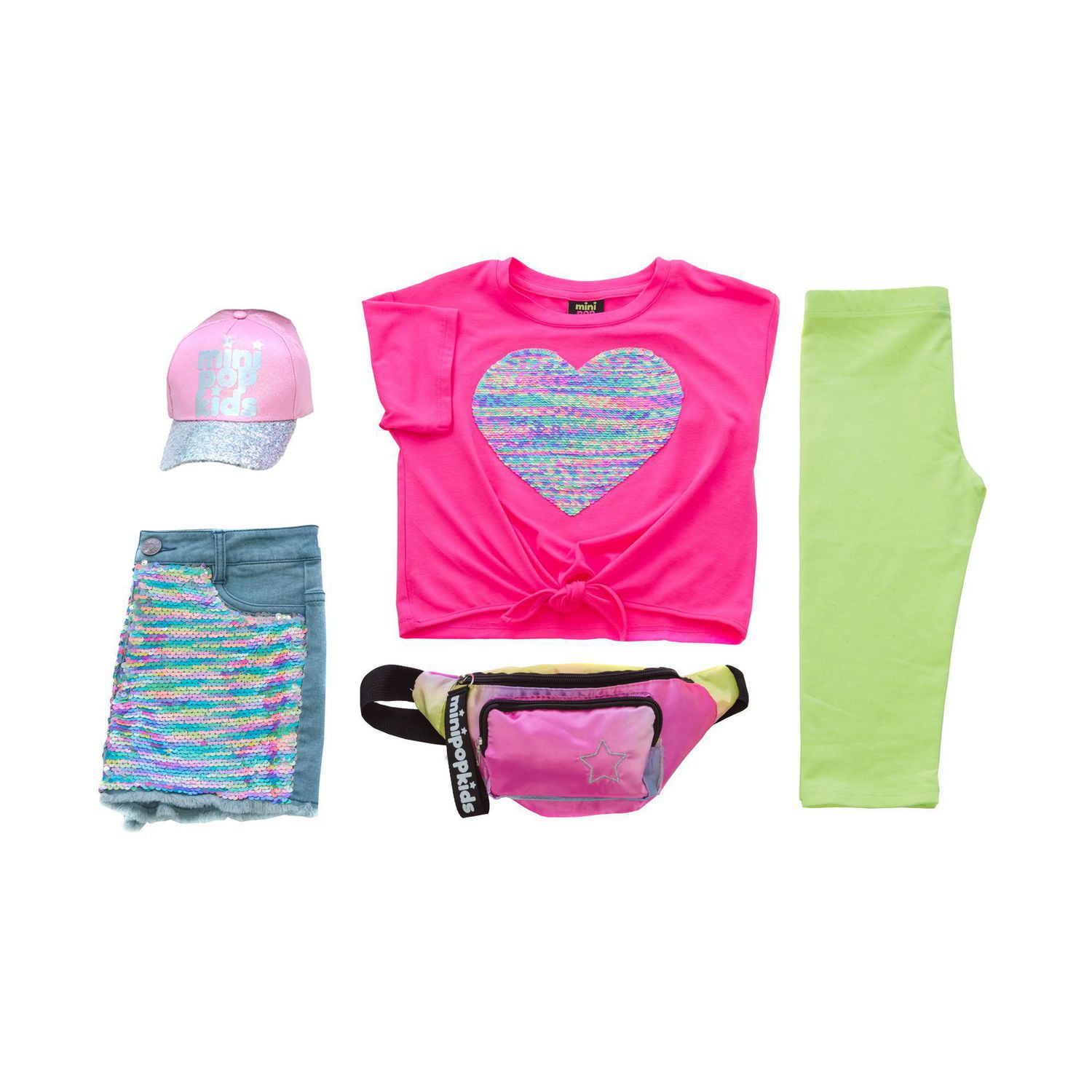 Girls Mini Pop Kids Neon Lime Party Capris