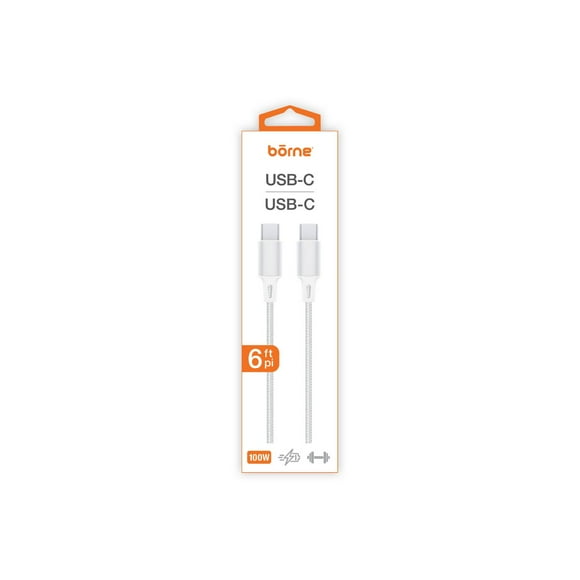 6FT USB-C TO USB-C 100W CABLE - WHITE