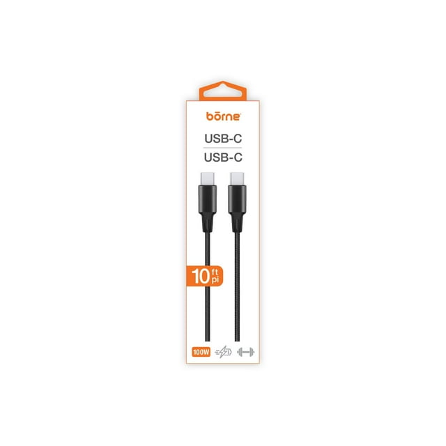 10FT USB-C TO USB-C 100W CABLE - BLACK