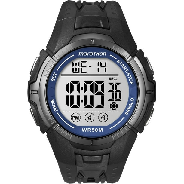 Montre numérique standard avec bracelet en résine noir et boîtier noir/bleu de MarathonMD par TimexMD