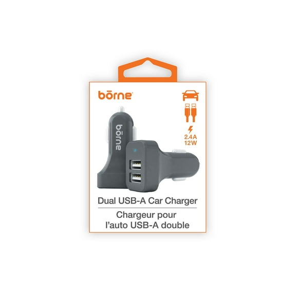 CAR CHARGER DUAL USB-A - GREY