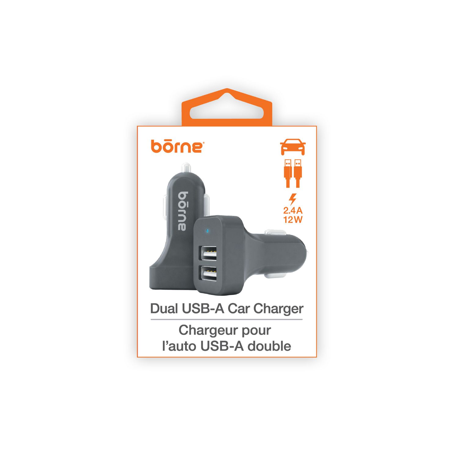 CAR CHARGER DUAL USB-A - GREY