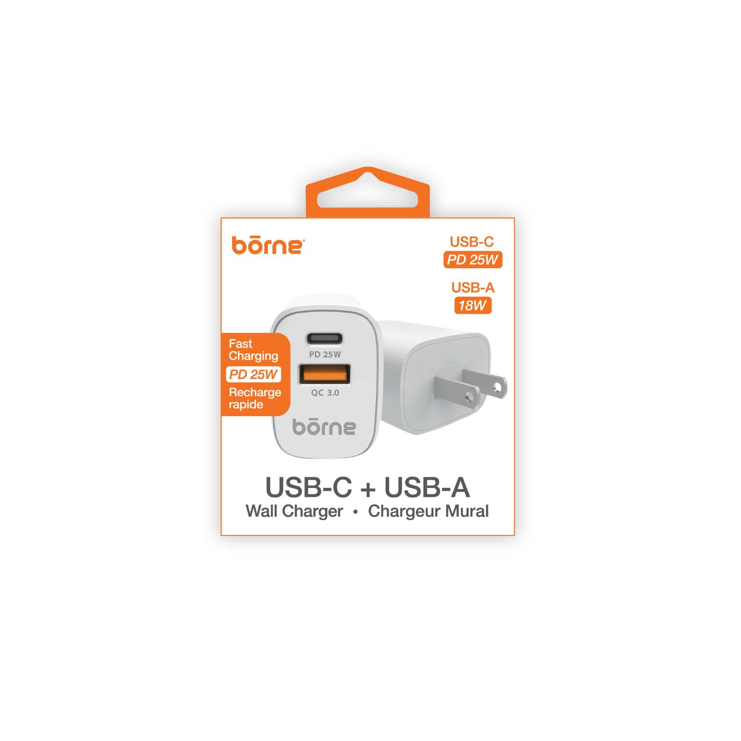 25W PD USB-C + USB-A WALL CHARGER - WHITE