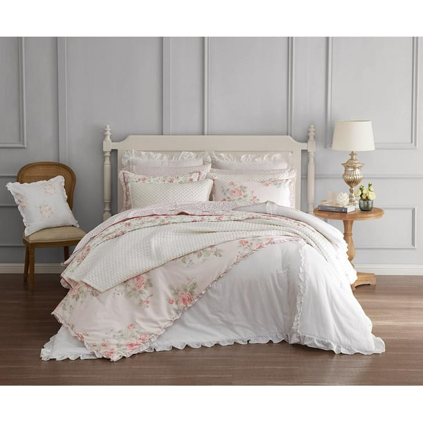 FADFAY Elegant and Shabby Floral Bedding Set Pink Rosette,4 Pieces