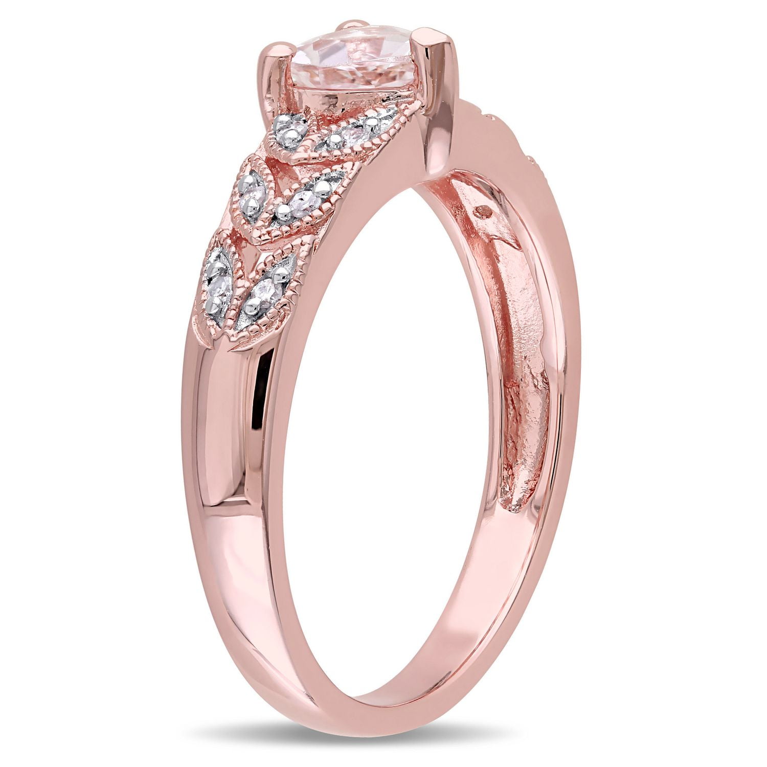 Bague Tangelo avec morganite de forme cœur 0,50 CT PBT et accent de diamants en argent sterling plaqué de rhodium rosé